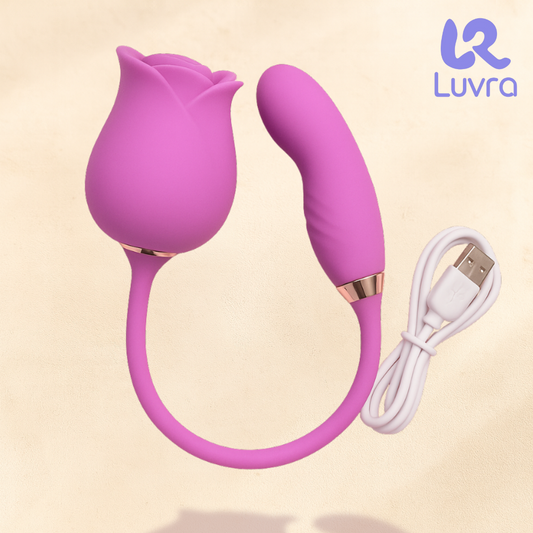 Luvra Rose Dual Vibrating Massager – USB Rechargeable, Soft Silicone, Waterproof